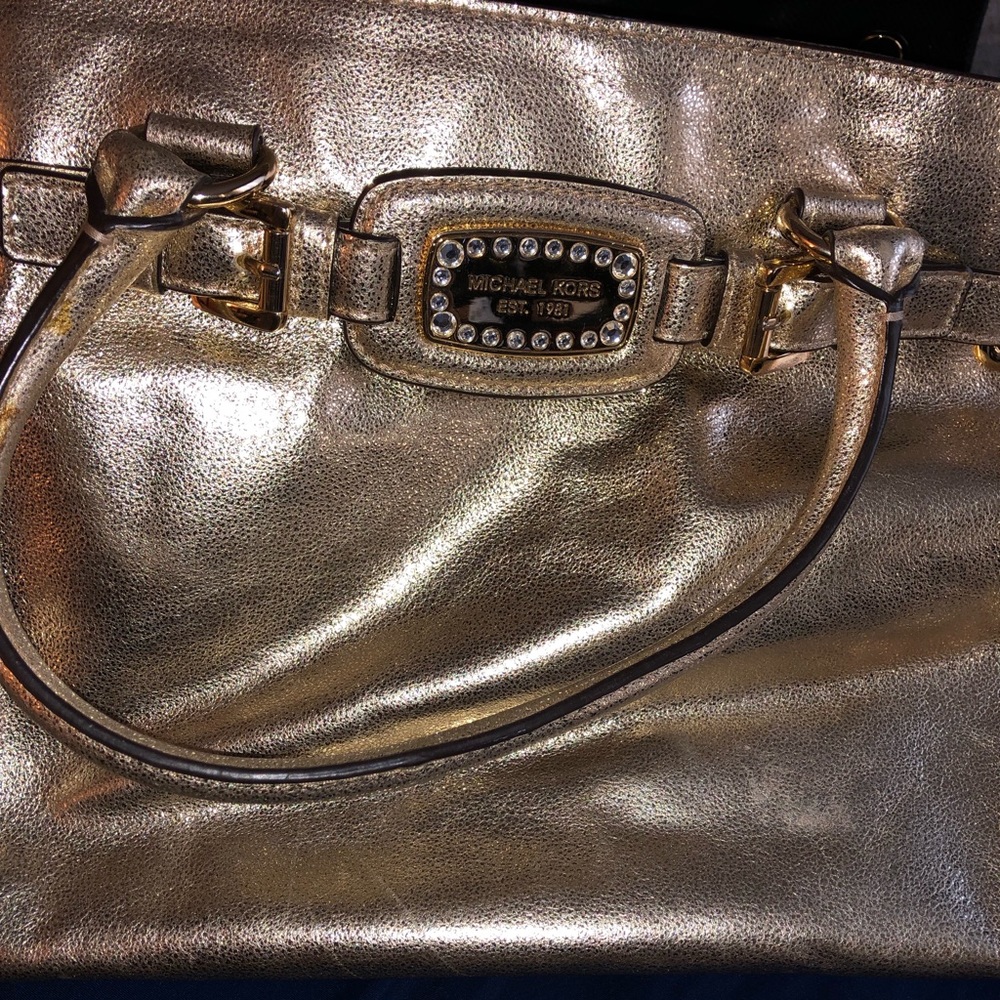 Gold glitzy michael kors mk satchel handbag